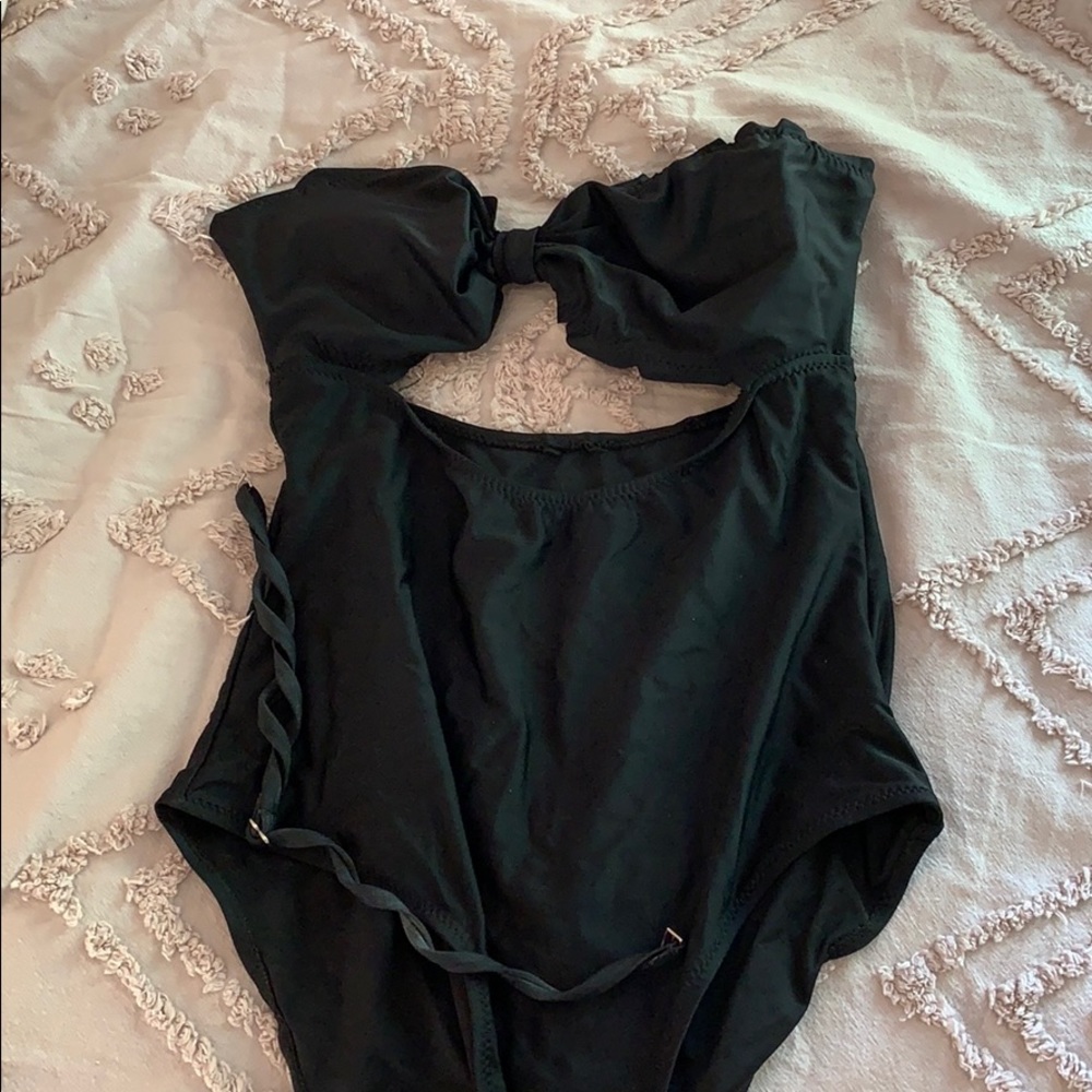 Black scalloped one piece